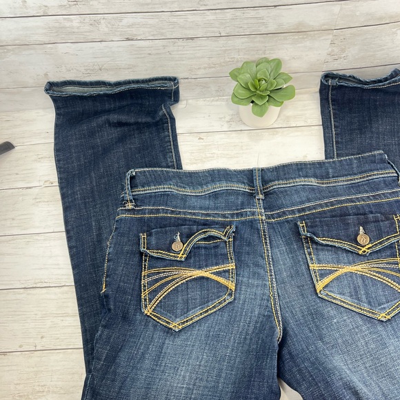 Y2K Decree Flare Dark Blue Jeans Size 15 Low Waist Bootcut Flare Stretch - Picture 10 of 12